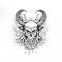 fire ram skull daisies tattoo design idea