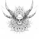 fire ram skull daisies tattoo design idea
