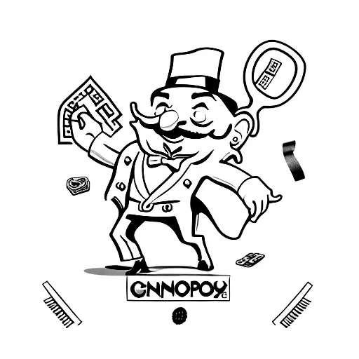 monopoly guy as a butcher killing animals tattoo design idea