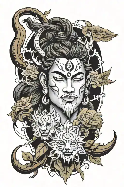Shiva , Thunder and Nature scene tattoo design idea