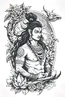 Shiva , Thunder and Nature scene tattoo design idea