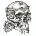 skull. hand going through skull. tattoo design idea