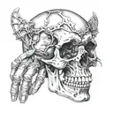 skull. hand going through skull. tattoo design idea