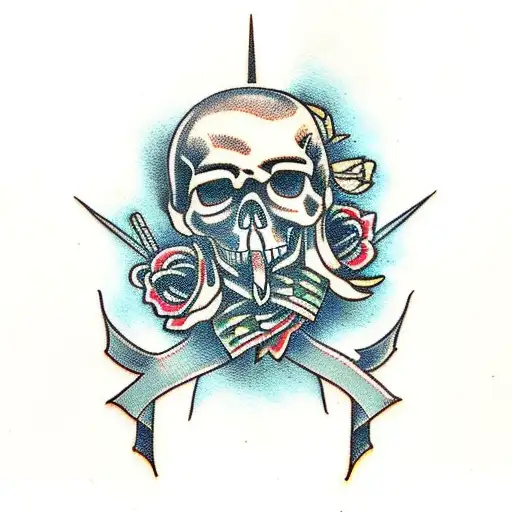 skull and dagger tattoo design idea