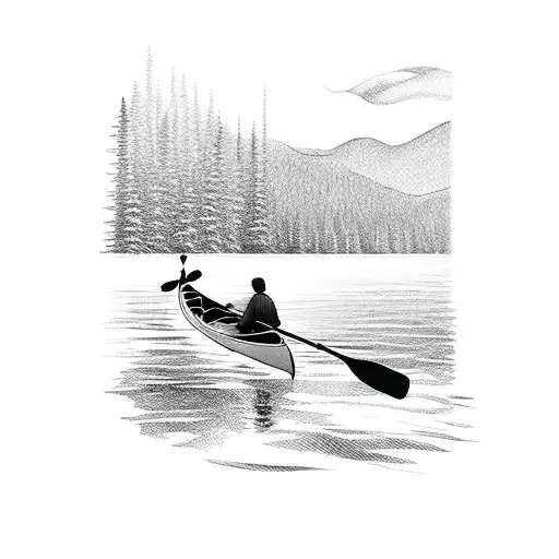 Canoe Paddling Sunset boreal tattoo design idea
