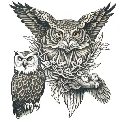 Lion, bald eagle, owl tattoo design idea