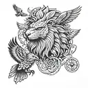 Lion, bald eagle, owl tattoo design idea