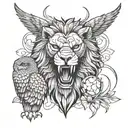 Lion, bald eagle, owl tattoo design idea