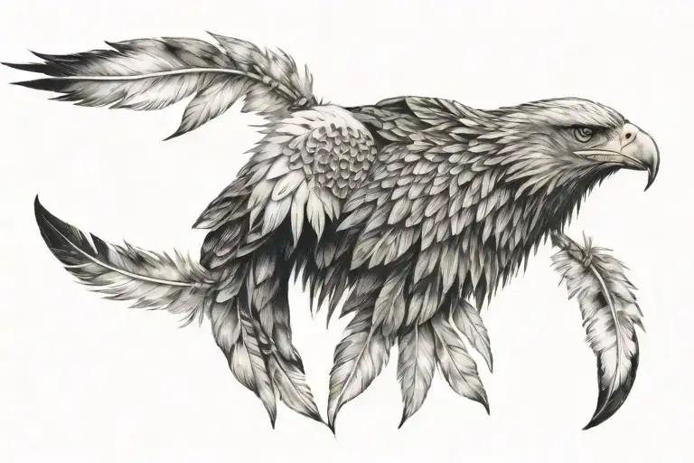 mountains and eagle feather intertwined tattoo design idea