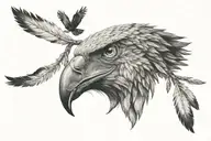 mountains and eagle feather intertwined tattoo design idea