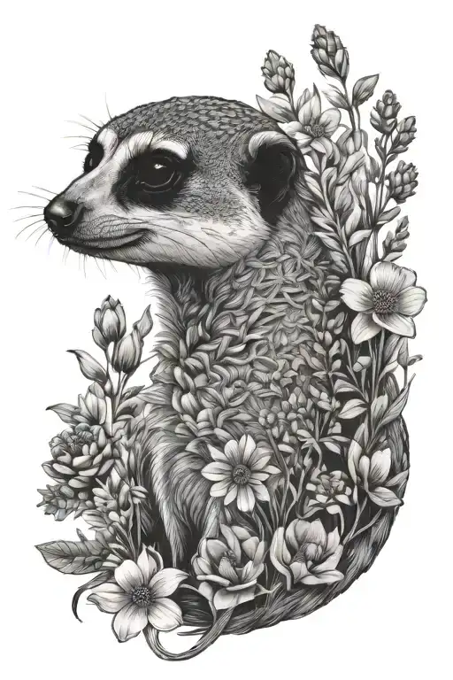 meerkat and wildflowers growing tattoo design idea