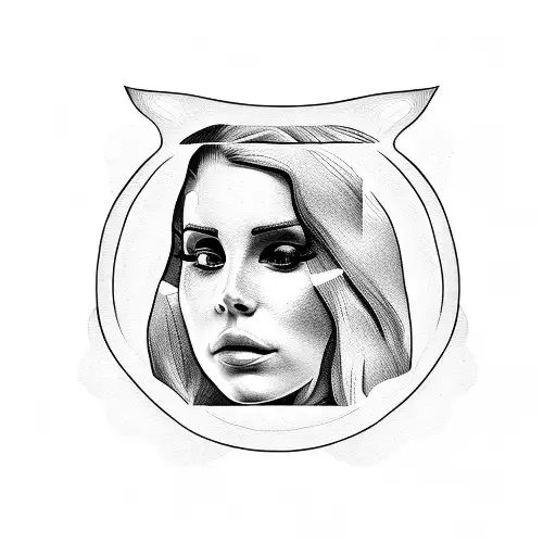 A dotwork tattoo of a wine glass with Lana del Rey's face inside tattoo design idea