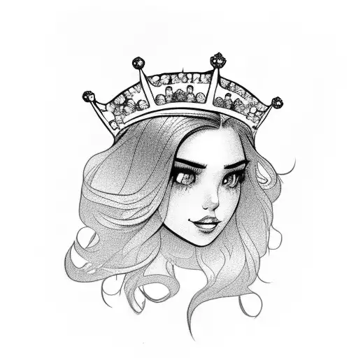 princess with crown and flowers in her hair tattoo design idea