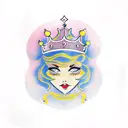 princess with crown and flowers in her hair tattoo design idea