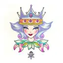 princess with crown and flowers in her hair tattoo design idea