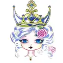 princess with crown and flowers in her hair tattoo design idea