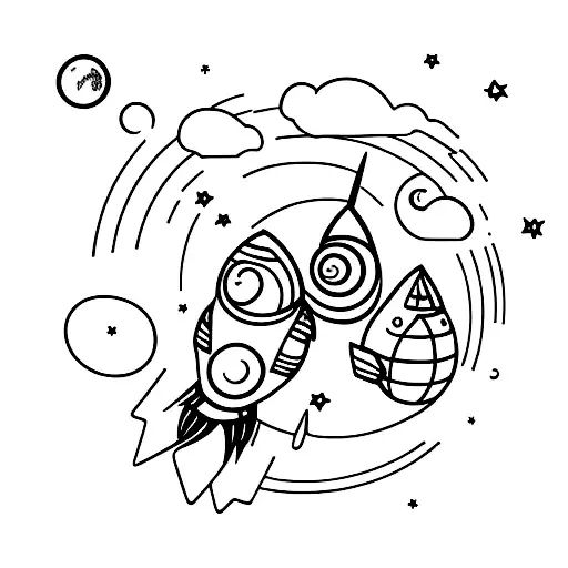 couple planet and rocket tattoo design idea
