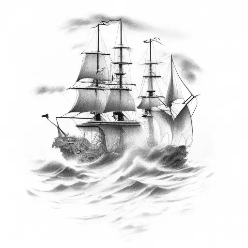 ship going through a storm with lightning tattoo design idea