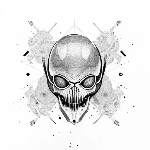 Alien gangster skull with alien numbers tattoo design idea
