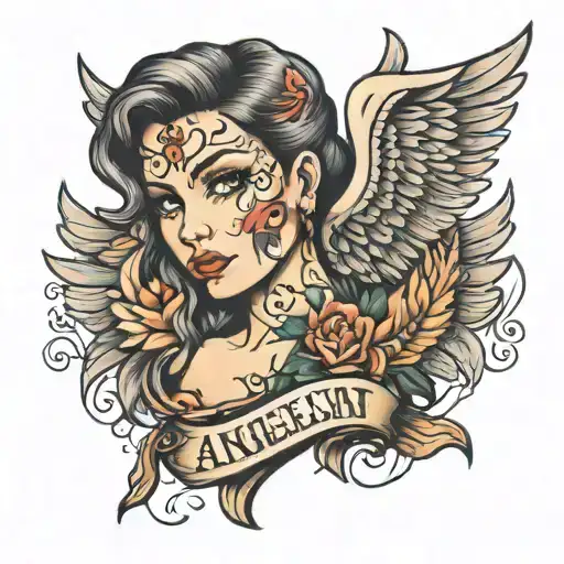 angel sin rostro, con una frase que sea dedicada para mi abuelo fallecido tattoo design idea