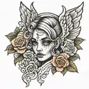 angel sin rostro, con una frase que sea dedicada para mi abuelo fallecido tattoo design idea