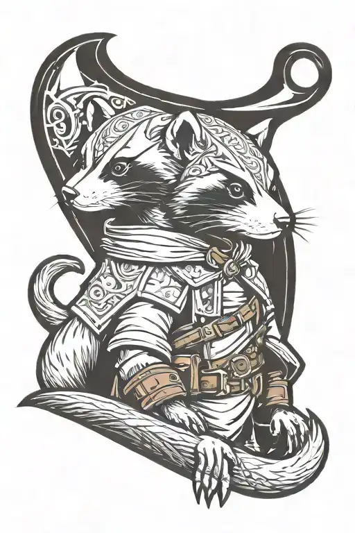 a ferret styled as assassin and assassins creed game logo tattoo design idea