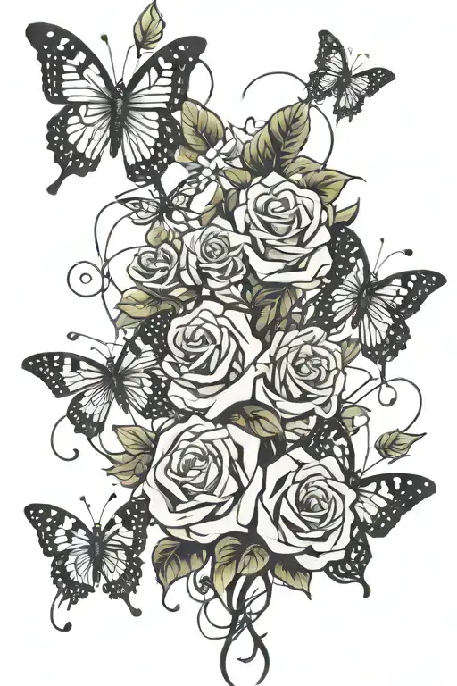 butterflies roses barb wire tattoo design idea