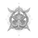 A dotwork tattoo portraying the World Serpent encircling Yggdrasil, with elements of Norse mythology incorporated into the design, creating a mesmerizing and mystical composition. tattoo design idea