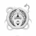 A dotwork tattoo portraying the World Serpent encircling Yggdrasil, with elements of Norse mythology incorporated into the design, creating a mesmerizing and mystical composition. tattoo design idea