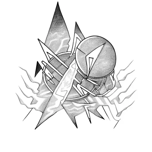 A drummer beating the drums with lightning bolts striking down around them tattoo design idea