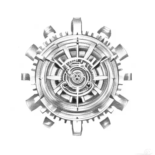 An intricate mechanical tattoo of a guitar with gears and cogs tattoo design idea