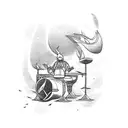 A drummer beating the drums with lightning bolts striking down around them tattoo design idea