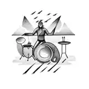 A drummer beating the drums with lightning bolts striking down around them tattoo design idea