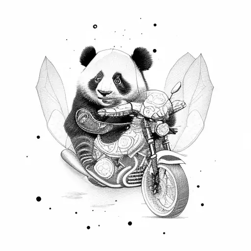 panda motorcycle girl butterfly  tattoo design idea