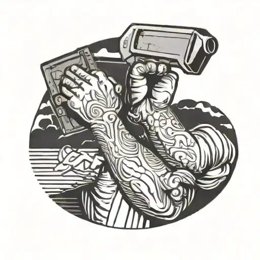 a person shaping their own body with a hammer and chisel tattoo design idea