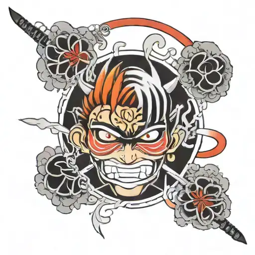 I want a tatoo that represents rengoku from demon slayer, ichigo from bleach and luffy from one piece.  tattoo design idea