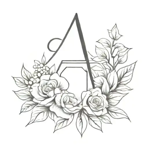 Simple and elegant floral arrangement with hidden initials A, J, and S tattoo design idea