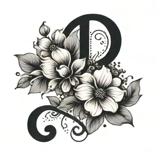 Simple and elegant floral arrangement with hidden initials A, J, and S tattoo design idea