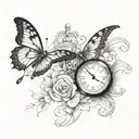 two Butterfly with Clock and placeholder for two names tattoo design idea