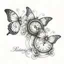 two Butterfly with Clock and placeholder for two names tattoo design idea