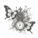 two Butterfly with Clock and placeholder for two names tattoo design idea