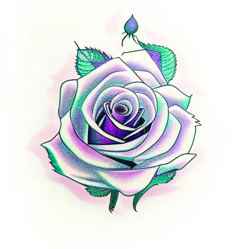 purple rose with 5 leafs tattoo design idea
