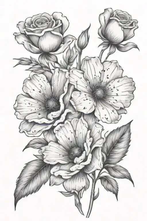 rose marigold cosmos daisy poppy gladiolus tattoo design idea