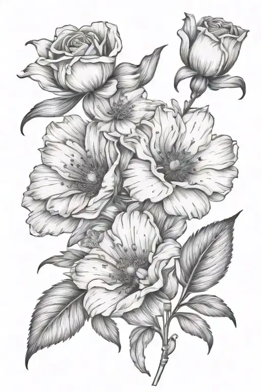 rose cosmos daisy poppy gladiolus flower bouquet tattoo design idea
