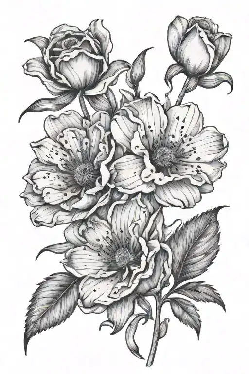 rose cosmos daisy poppy gladiolus tattoo design idea