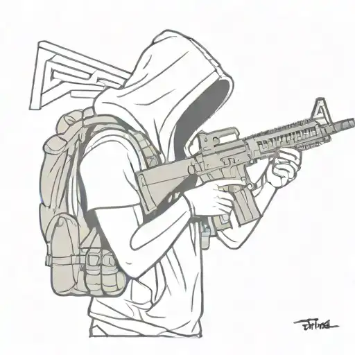piraña con hood holding un ar15 assault rifle tattoo design idea