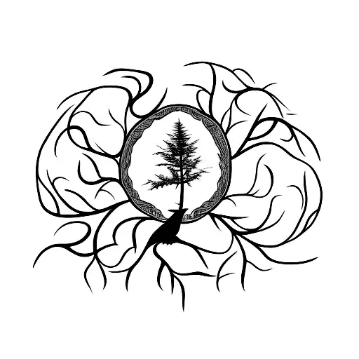 An artistic tattoo depicting your wife as a serene tree, with birds perched on its branches, symbolizing her strength and freedom tattoo design idea