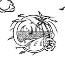 A majestic sunset over a tropical beach with palm trees and seagulls flying in the sky tattoo design idea