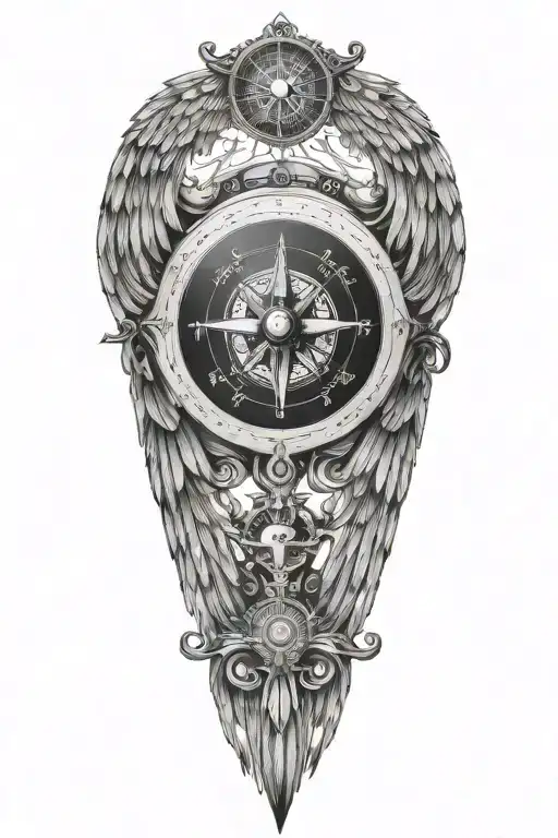 Wings compass and stylish names incorporated tattoo design idea