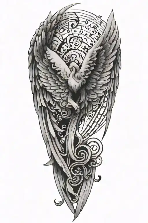 Music wings with "ENZO" and "GAIA" written in it  tattoo design idea